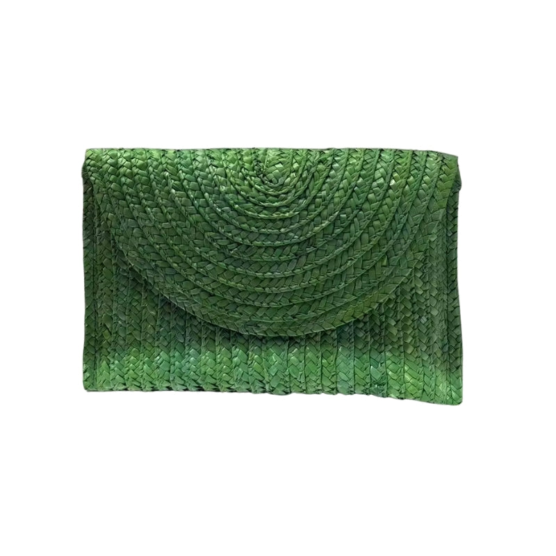 Bolsa Palha Praia Verde - Feita à Mão Estilo Envelope Artesanal