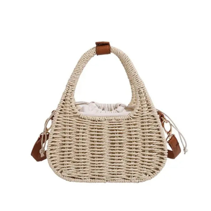 Bolsa Palha Trançada Lille com Fecho de Corda Bege