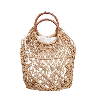 Bolsa Praia Crochê Claire - Elegância em Corda Artesanal Cáqui