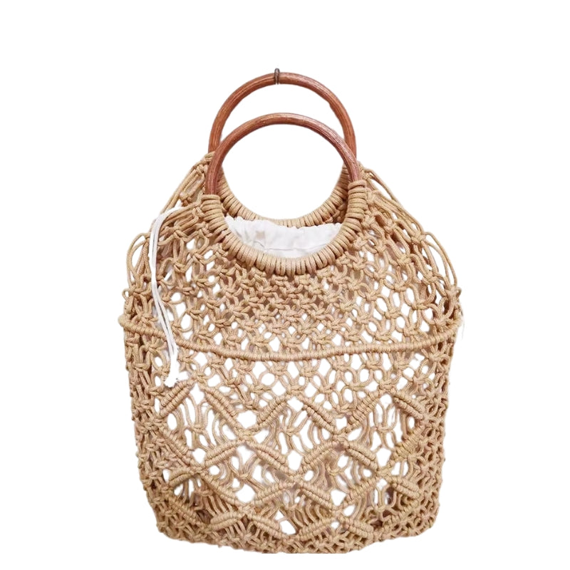Bolsa Praia Crochê Claire - Elegância em Corda Artesanal Cáqui