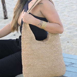 bolsa de praia de palha em rattan