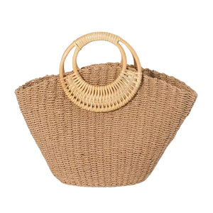 Bolsa de Palha de Praia - Estilo Boho Luxo e Feita à Mão Cáqui