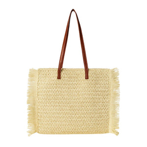 Bolsa de Praia Grande - Palha Bege com Franja