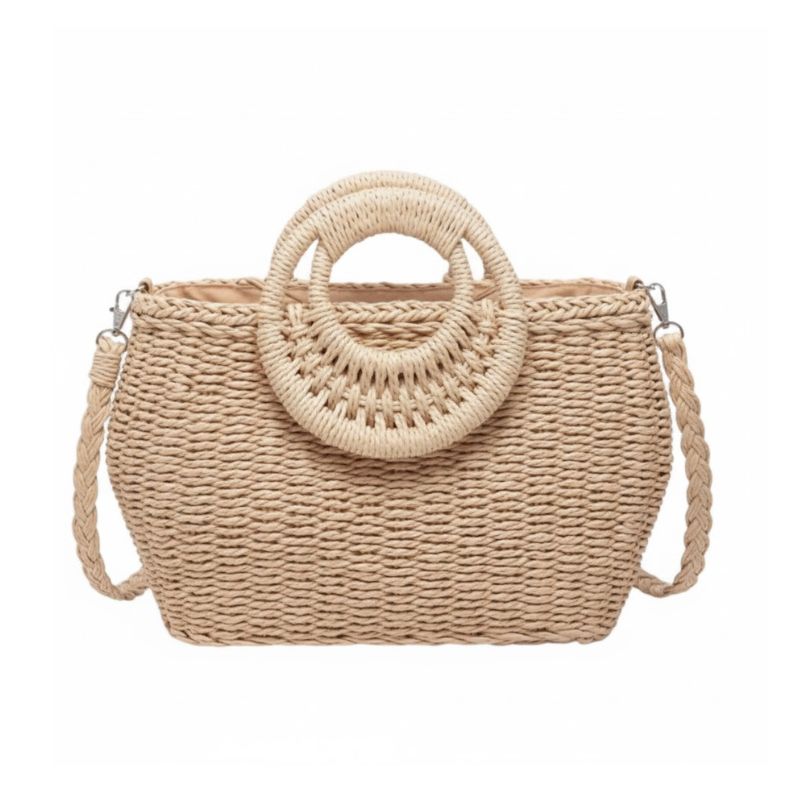 Bolsa de Praia Palha Trançada Lunéa - Leve e Atemporal Bege