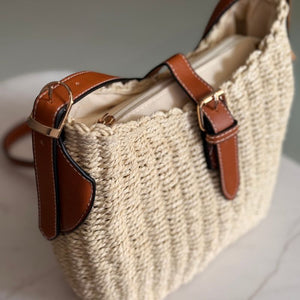 bolsa de palha natural com ziper