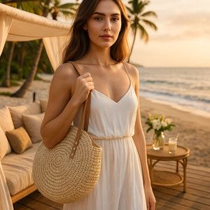 Modelo Bolsa de Praia de Palha Venti Bege