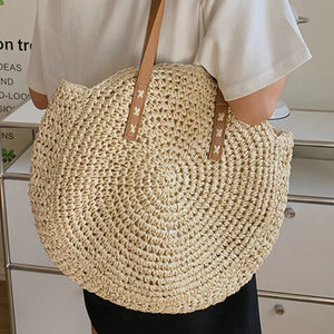 Bolsa de Praia de Palha Venti Bege Artesanal