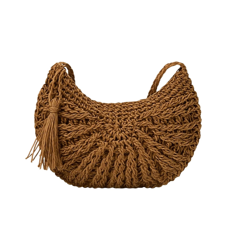 Bolsa de Palha para Praia Marrom Semicircular Helena