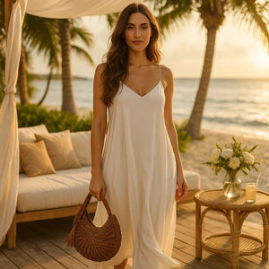 Modelo Bolsa de Palha para Praia Marrom Semicircular Helena