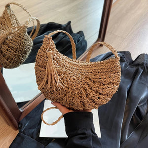 Bolsa de Palha para Praia Marrom Semicircular