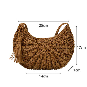 Tamanho da Bolsa de Palha para Praia Marrom Semicircular Helena