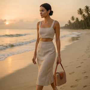 Bolsa de Praia Chique Retangular Cáqui