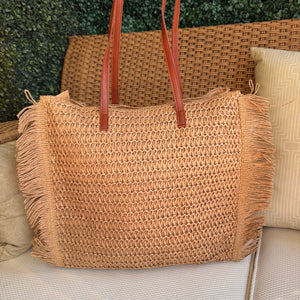 Bolsa Palha Cáqui com Franja