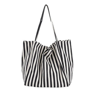 Bolsa de Praia Grande Camila – Lona Listrada Elegante Preto