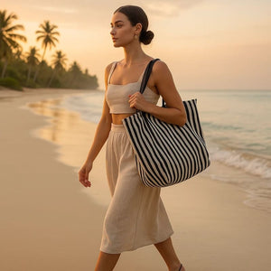 Bolsa de Praia Grande Camila – Lona Listrada Elegante