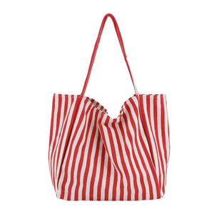 Bolsa de Praia Grande Camila – Lona Listrada Elegante Vermelho