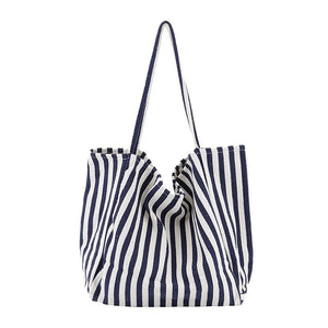 Bolsa de Praia Grande Camila – Lona Listrada Elegante Azul