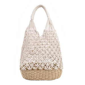 Bolsa de Praia de Crochê Helena - Elegância Casual em Branco