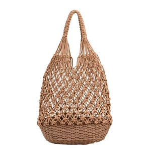 Bolsa de Praia de Crochê Helena - Elegância Casual em Cáqui