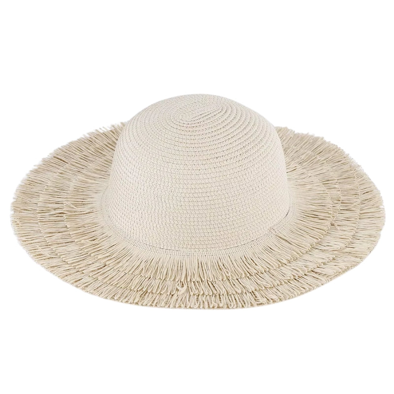 Chapéu de Palha Feminino Borla - Proteção Solar em Bege