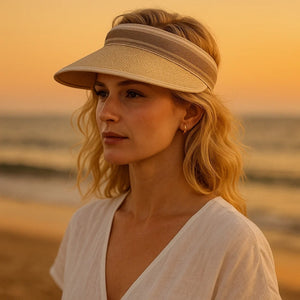 Viseira Feminina de Palha – Estilo e Proteção no Verão Bege
