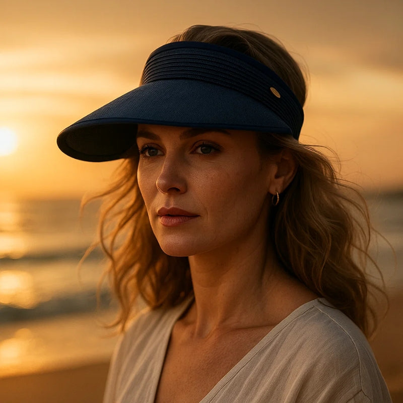Viseira de Praia Panamá Luxo – Aba Grande e Proteção UV Preto