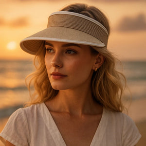 Viseira de Praia Panamá Luxo – Aba Grande e Proteção UV Bege