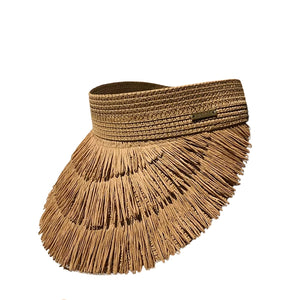 Viseira de Praia com Franja – Elegância em Palha Natural Cáqui