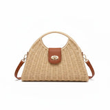 Bolsa Palha Praia Semicircular Aurelle - Design Natural Atemporal Bege
