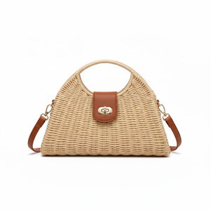 Bolsa Palha Praia Semicircular Aurelle - Design Natural Atemporal Bege