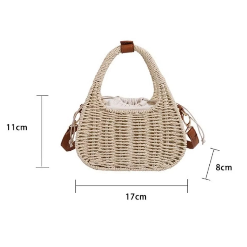 Bolsa Palha Trançada Lille com Fecho de Corda Medidas 