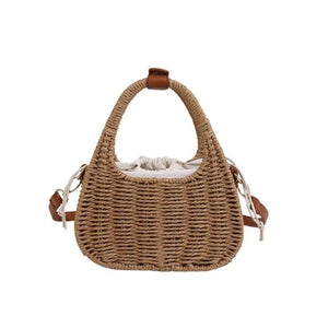Bolsa Palha Trançada Lille com Fecho de Corda Cáqui