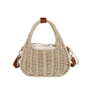 Bolsa Palha Trançada Lille com Fecho de Corda Bege