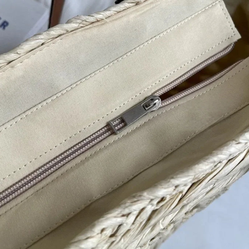 Bolsa Praia Palha em Rattan Detalhes 