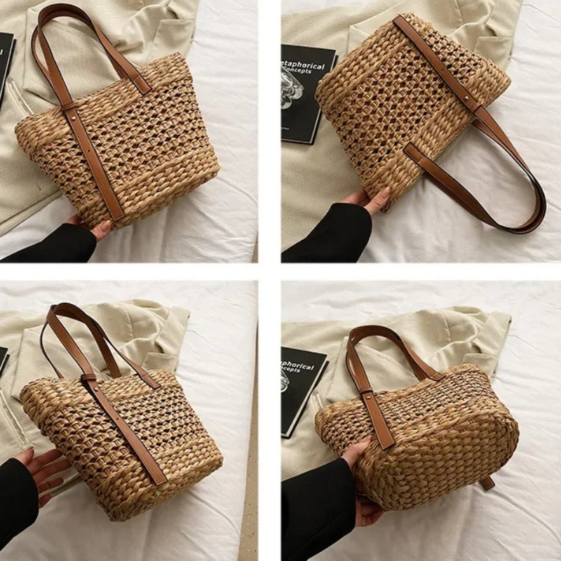 Bolsa Praia Palha em Rattan Detalhes