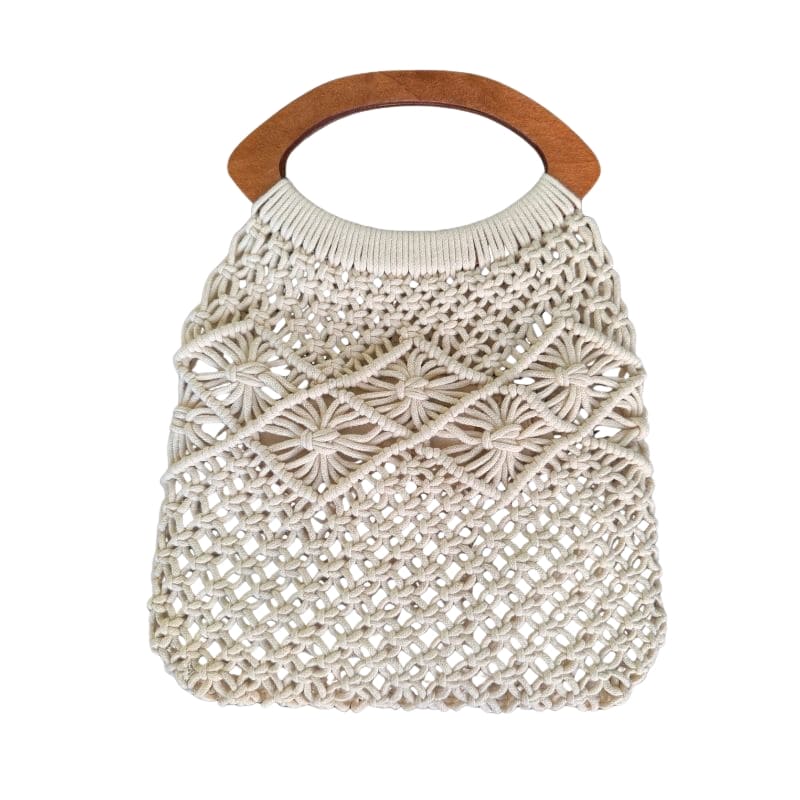 Bolsa Praia Crochê Elise - Estilo Retrô em Off White