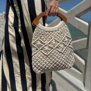 Bolsa Praia Estilo Retrô em Off White