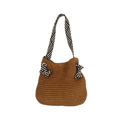 Bolsa Praia Palha Mykonos com Textura Sofisticada Cáqui