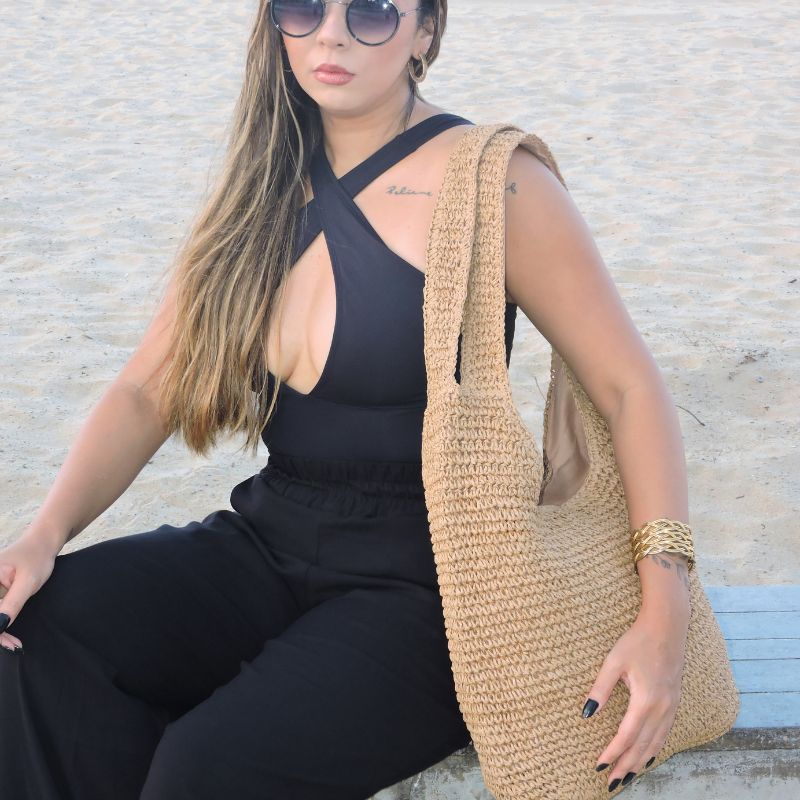 bolsa de palha grande artesanal