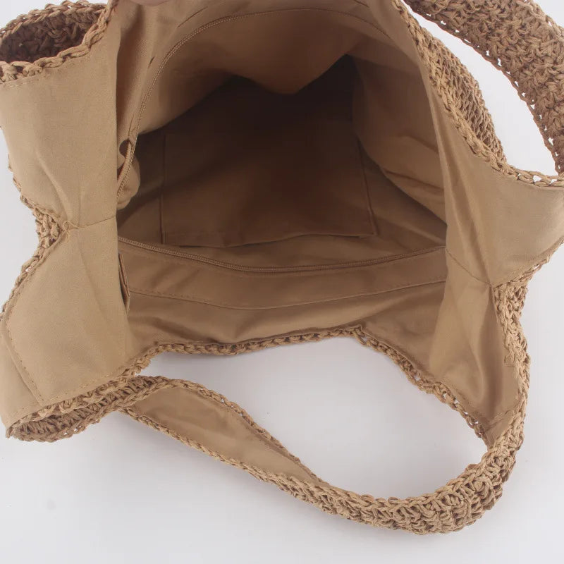bolsa de palha de praia com ziper