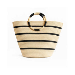 Bolsa de Palha Riviera Listrada - Alça Redonda Artesanal