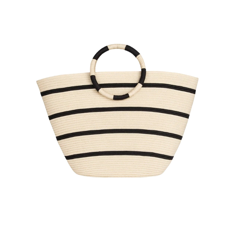 Bolsa de Palha Riviera Listrada - Alça Redonda Artesanal