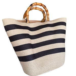 Bolsa de Praia Capri Bege - Palha Natural com Alça Bambu