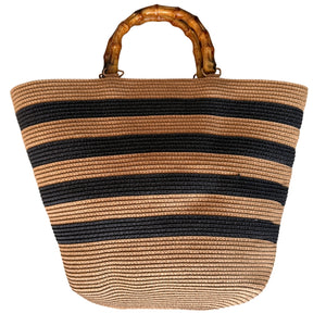 Bolsa de Praia Capri Cáqui - Palha Natural com Alça Bambu