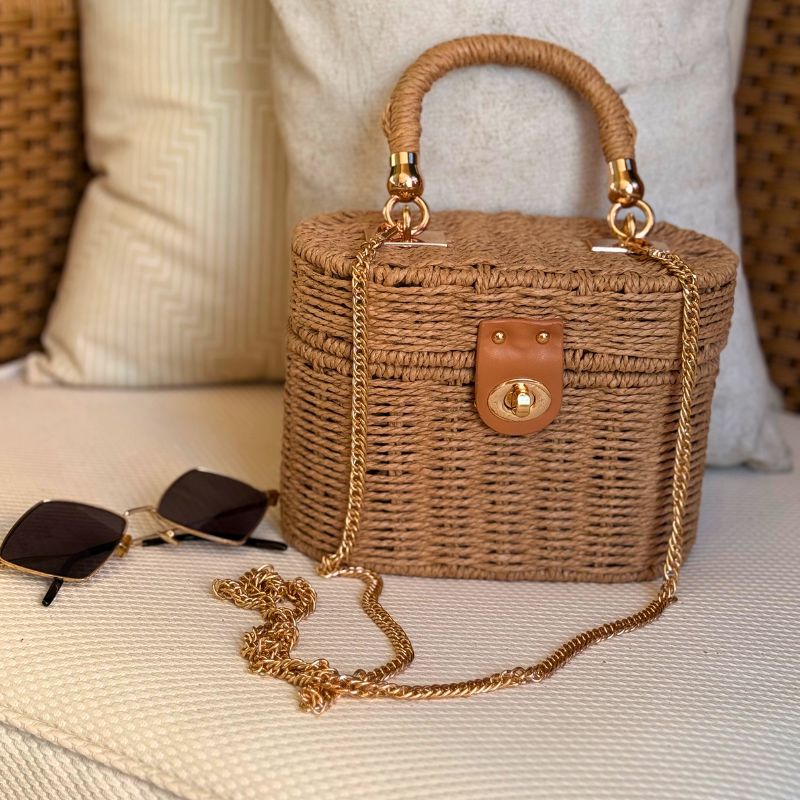 Bolsa de palha pequena com dupla alca