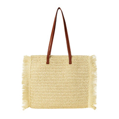 Bolsa de Praia Grande - Palha Bege com Franja