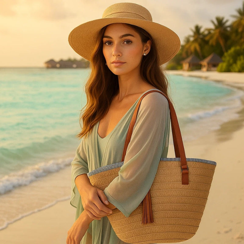 Bolsa de Praia em Palha Bagatelle - Cáqui