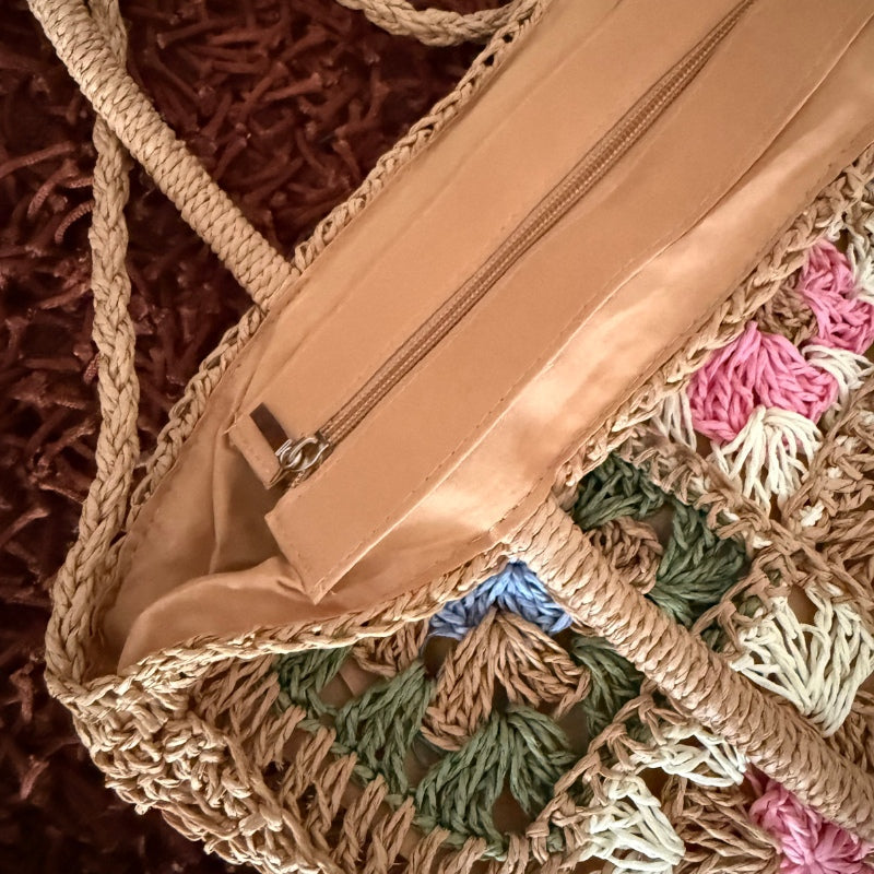 Bolsa de Crochê Praia Florale Detalhes 