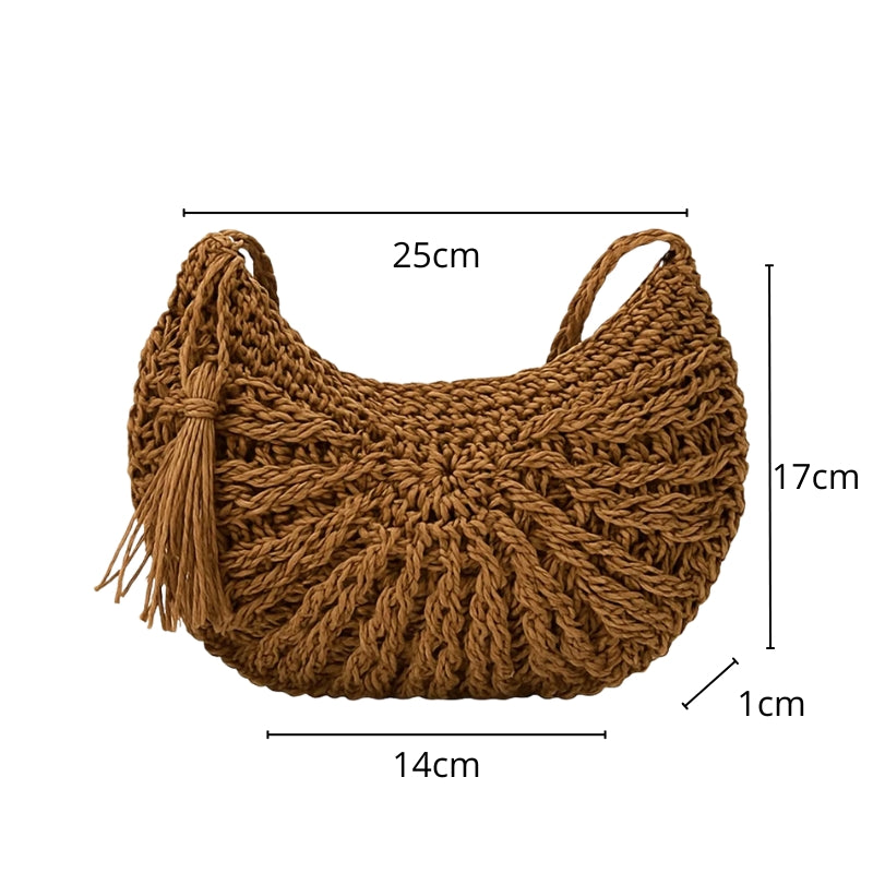Tamanho da Bolsa de Palha para Praia Marrom Semicircular Helena