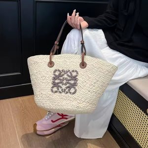 Bolsa de Praia Chique Belle Lune – Palha Bege Elegante